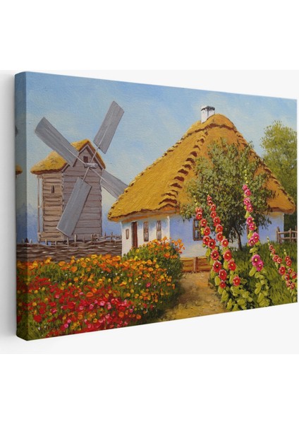 Yağlıboya Görünüm Köy Evi Dekoratif Kanvas Tablo, Duvar Dekoru 3654