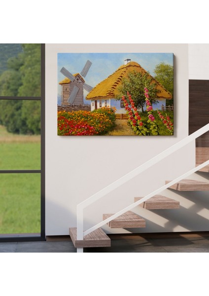 Yağlıboya Görünüm Köy Evi Dekoratif Kanvas Tablo, Duvar Dekoru 3654 indirimleri