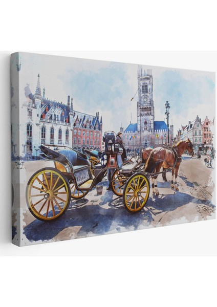 Belçika Brugge Tarihi Kasaba Dekoratif Kanvas Tablo, Duvar Dekoru 3512