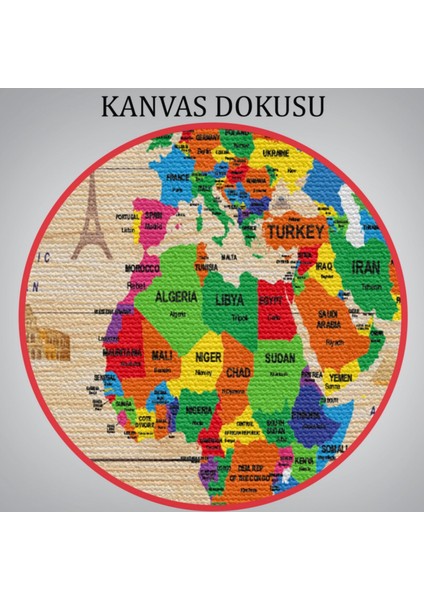 Detaylı Ahşap Görünümlü Ingilizce Dünya Haritası Dekoratif Kanvas Tablo, Duvar Dekoru 2111