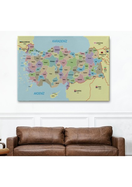 Eğitici Sınır Komşulu Türkiye Haritası, Harita Dekoratif Kanvas Tablo, Duvar Dekoru 3100 fiyatları