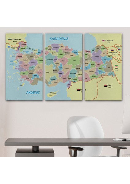 Eğitici Sınır Komşulu Türkiye Haritası, Harita Dekoratif Kanvas Tablo, Duvar Dekoru 3100 modelleri