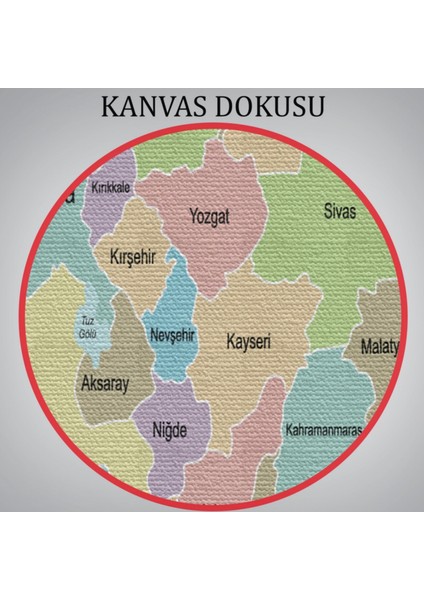 Eğitici Sınır Komşulu Türkiye Haritası, Harita Dekoratif Kanvas Tablo, Duvar Dekoru 3100