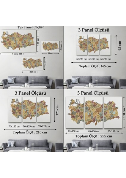 Eğitici Il ve Ilçe Detaylı Türkiye Haritası, Harita Dekoratif Kanvas Tablo, Duvar Dekoru 3050 fırsatları
