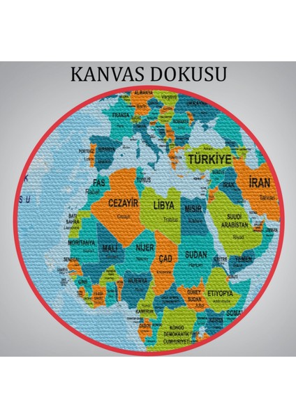 Ülke Başkentli Okyanuslu Türkçe Dünya Haritası Dekoratif Kanvas Tablo, Duvar Dekoru 2230