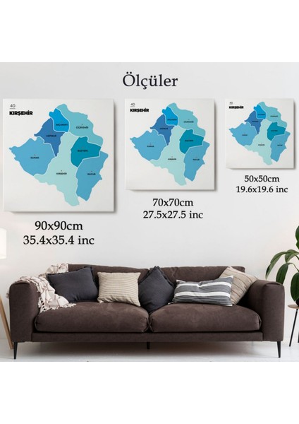 Il ve Ilçeler Haritası Kırşehir, Modern Dekoratif Kanvas Tablo, Duvar Dekoru 1399 modelleri