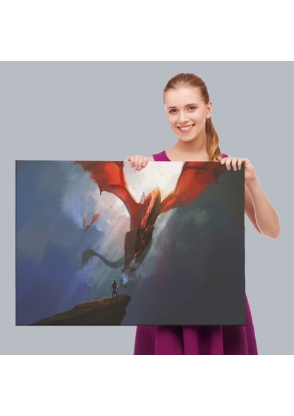 Ejderha Kaşında Savaşçı Dekoratif Kanvas Tablo, Duvar Dekoru 5083