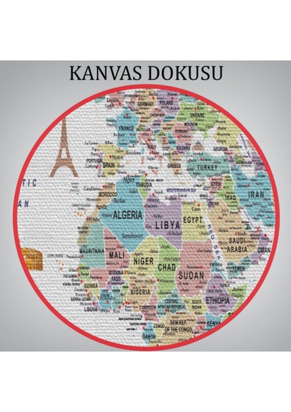 Eğitici Detaylı Sembollü Ingilizce Dünya Haritası Dekoratif Kanvas Tablo, Duvar Dekoru 3203