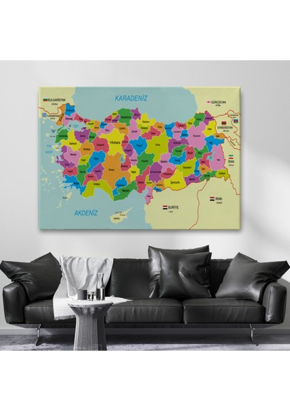 Eğitici Sınır Komşulu Türkiye Haritası, Harita Dekoratif Kanvas Tablo, Duvar Dekoru 3085 fiyatları