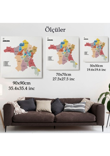 Il ve Ilçeler Haritası Ankara, Modern Dekoratif Kanvas Tablo, Duvar Dekoru 1265 modelleri