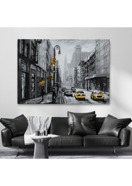 Yağlıboya Görünüm Sarı Taksi ve Newyork Sokakları Dekoratif Kanvas Tablo, Duvar Dekoru 3552 fiyatları