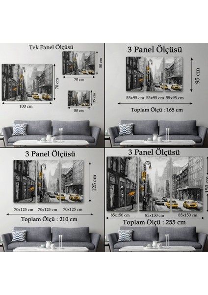 Yağlıboya Görünüm Sarı Taksi ve Newyork Sokakları Dekoratif Kanvas Tablo, Duvar Dekoru 3552 fırsatları
