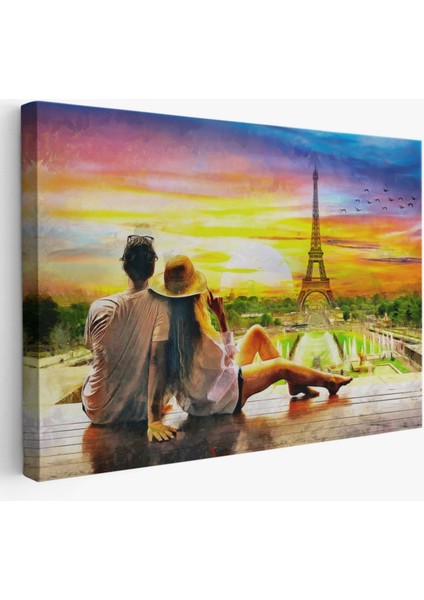 Paris Eyfel Kulesi ve Romantik Çift Dekoratif Kanvas Tablo, Duvar Dekoru 3627