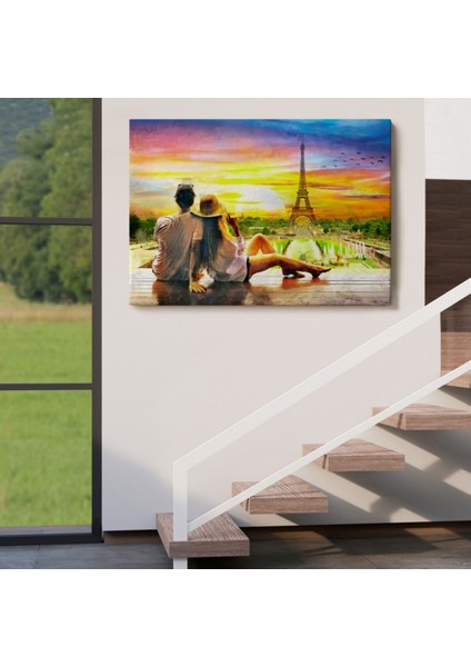 Paris Eyfel Kulesi ve Romantik Çift Dekoratif Kanvas Tablo, Duvar Dekoru 3627 indirimleri