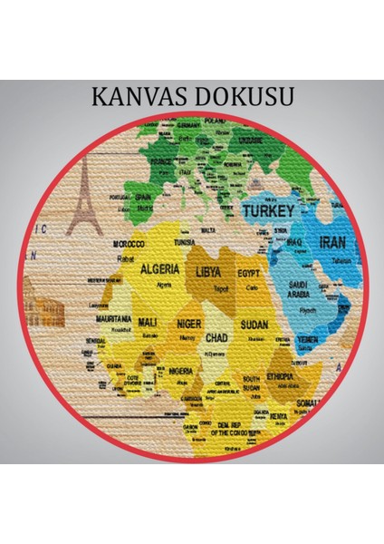Detaylı Ahşap Görünümlü Ingilizce Dünya Haritası Dekoratif Kanvas Tablo, Duvar Dekoru 2107