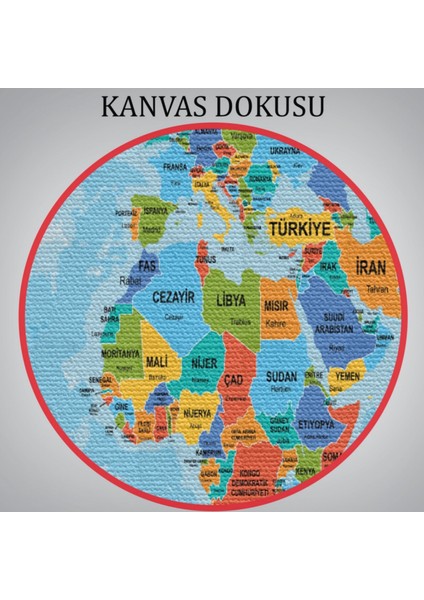 Ülke Başkentli Okyanuslu Ingilizce Dünya Haritası Dekoratif Kanvas Tablo, Duvar Dekoru 2245