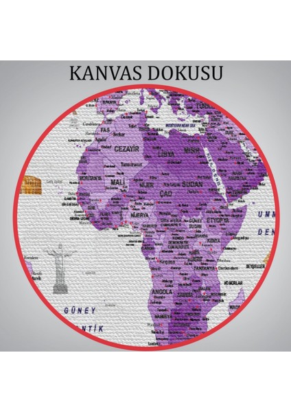 Detaylı Ülke Bayraklı Öğretici Türkçe Dünya Haritası Dekoratif Kanvas Tablo, Duvar Dekoru 2818