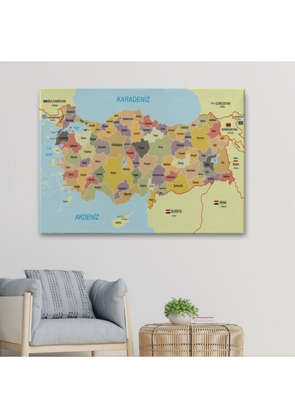 Eğitici Sınır Komşulu Türkiye Haritası, Harita Dekoratif Kanvas Tablo, Duvar Dekoru 3098 fiyatları