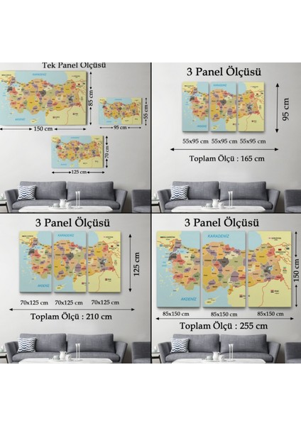 Eğitici Sınır Komşulu Türkiye Haritası, Harita Dekoratif Kanvas Tablo, Duvar Dekoru 3098 fırsatları