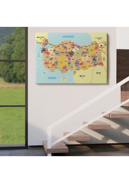 Eğitici Sınır Komşulu Türkiye Haritası, Harita Dekoratif Kanvas Tablo, Duvar Dekoru 3098 indirimleri