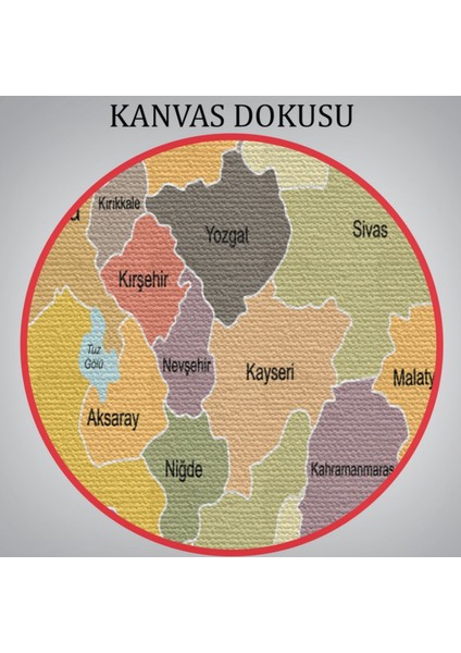 Eğitici Sınır Komşulu Türkiye Haritası, Harita Dekoratif Kanvas Tablo, Duvar Dekoru 3098