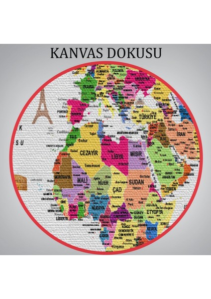 Eğitici Detaylı Sembollü Türkçe Dünya Haritası Dekoratif Kanvas Tablo, Duvar Dekoru 3186