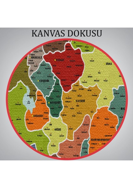 Komşulu Il ve Ilçe Detaylı Türkiye Haritası, Harita Dekoratif Kanvas Tablo, Duvar Dekoru 3000