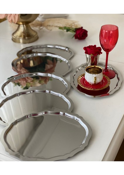 Şık Dalgalı Çelik Oval Servis ve Sunum Tepsisi, 6'lı Paket modelleri