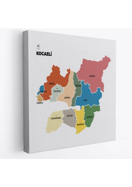 Il ve Ilçeler Haritası Kocaeli, Modern Dekoratif Kanvas Tablo, Duvar Dekoru 1401