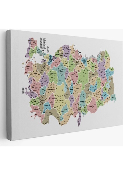 Eğitici Il ve Ilçe Detaylı Türkiye Haritası, Harita Dekoratif Kanvas Tablo, Duvar Dekoru 3044