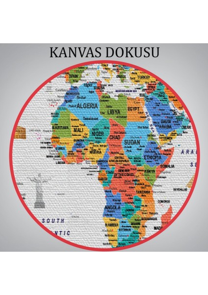 Detaylı Sembollü Bayraklı Ingilizce Dünya Haritası Dekoratif Kanvas Tablo, Duvar Dekoru 2885