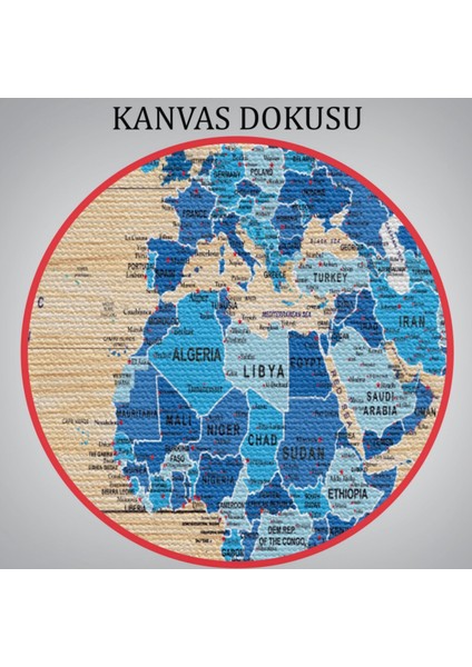 Detaylı Ahşap Görünümlü Ingilizce Dünya Haritası Dekoratif Kanvas Tablo, Duvar Dekoru 1788