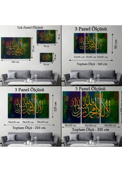 Allah'tan Başka Ilah Yoktur; Hz Muhammed Onun Kulu ve Elçisidir, Hat Dekoratif Kanvas Tablo 3422 fırsatları
