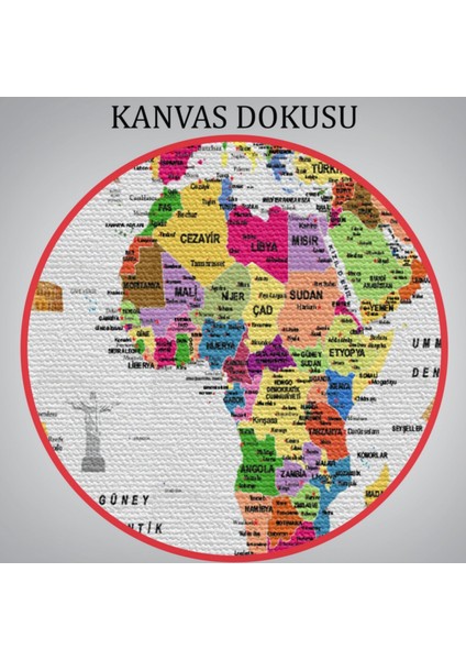Detaylı Sembollü Bayraklı Türkçe Dünya Haritası Dekoratif Kanvas Tablo, Duvar Dekoru 2840