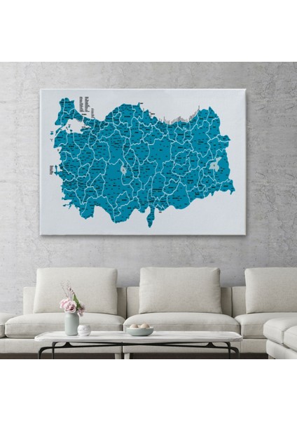 Eğitici Il ve Ilçe Detaylı Türkiye Haritası, Harita Dekoratif Kanvas Tablo, Duvar Dekoru 3031 fiyatları