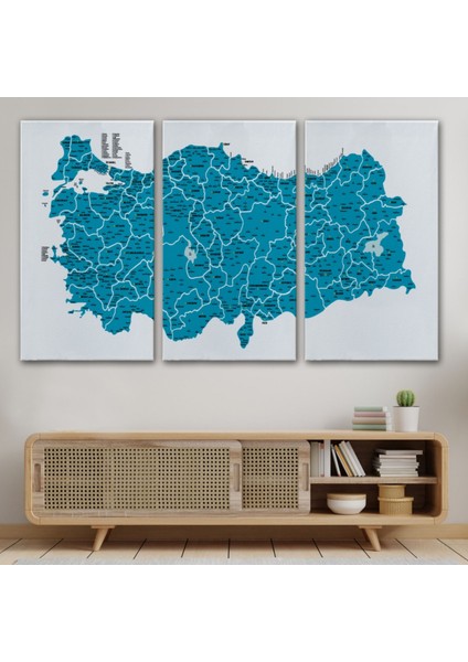 Eğitici Il ve Ilçe Detaylı Türkiye Haritası, Harita Dekoratif Kanvas Tablo, Duvar Dekoru 3031 modelleri