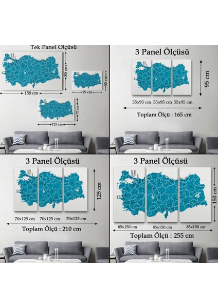 Eğitici Il ve Ilçe Detaylı Türkiye Haritası, Harita Dekoratif Kanvas Tablo, Duvar Dekoru 3031 fırsatları