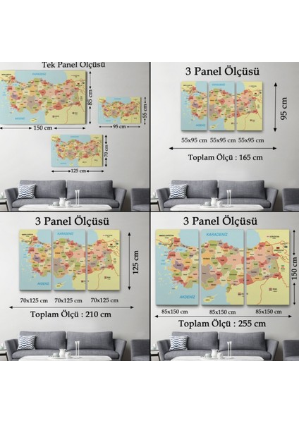 Eğitici Sınır Komşulu Türkiye Haritası, Harita Dekoratif Kanvas Tablo, Duvar Dekoru 3101 fırsatları