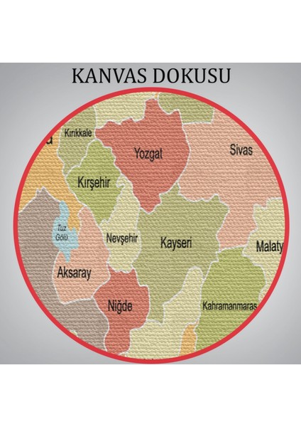 Eğitici Sınır Komşulu Türkiye Haritası, Harita Dekoratif Kanvas Tablo, Duvar Dekoru 3101