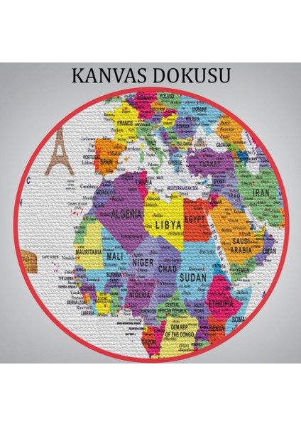 Eğitici Detaylı Sembollü Ingilizce Dünya Haritası Dekoratif Kanvas Tablo, Duvar Dekoru 3179