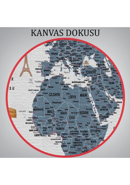 Eğitici Detaylı Sembollü Türkçe Dünya Haritası Dekoratif Kanvas Tablo, Duvar Dekoru 3188
