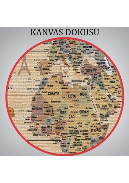 Ahşap Görünümlü ve Sembollü Türkçe Dünya Haritası Dekoratif Kanvas Tablo, Duvar Dekoru 2951
