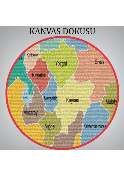 Eğitici Sınır Komşulu Türkiye Haritası, Harita Dekoratif Kanvas Tablo, Duvar Dekoru 3090