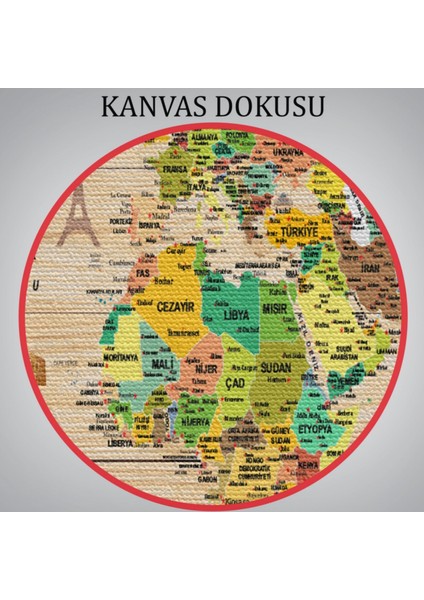 Ahşap Görünüm Sembollü Türkçe Dünya Haritası Dekoratif Kanvas Tablo, Duvar Dekoru 2947