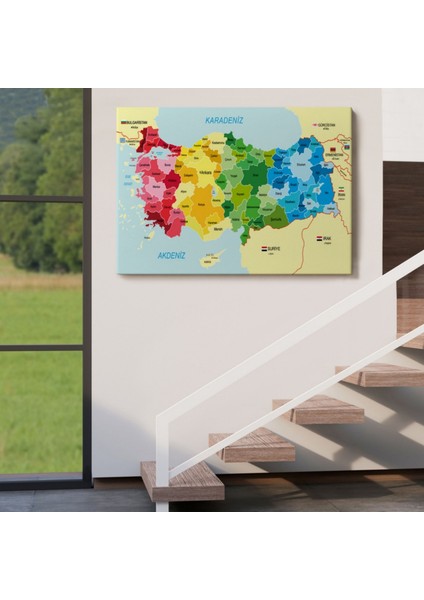 Eğitici Sınır Komşulu Türkiye Haritası, Harita Dekoratif Kanvas Tablo, Duvar Dekoru 3105 indirimleri