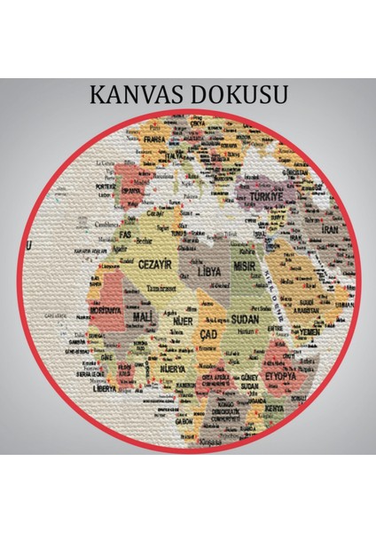 Detaylı ve Okyanuslu Eğitici Türkçe Dünya Haritası Dekoratif Kanvas Tablo, Duvar Dekoru 2524