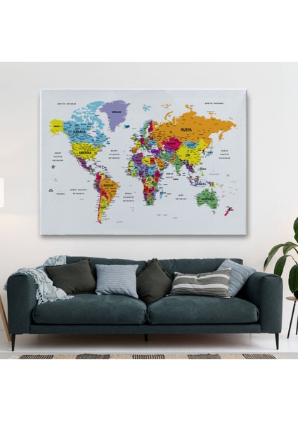 Detaylı ve Eğitici Türkçe Dünya Haritası, Harita Dekoratif Kanvas Tablo, Duvar Dekoru 1611 fiyatları