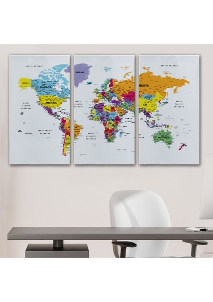 Detaylı ve Eğitici Türkçe Dünya Haritası, Harita Dekoratif Kanvas Tablo, Duvar Dekoru 1611 modelleri