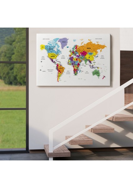 Detaylı ve Eğitici Türkçe Dünya Haritası, Harita Dekoratif Kanvas Tablo, Duvar Dekoru 1611 indirimleri