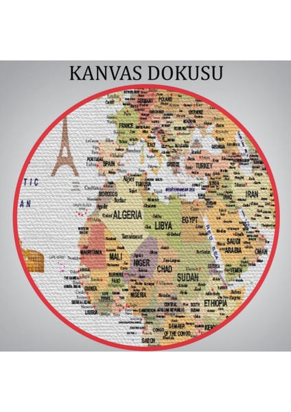 Eğitici Detaylı Sembollü Ingilizce Dünya Haritası Dekoratif Kanvas Tablo, Duvar Dekoru 3205
